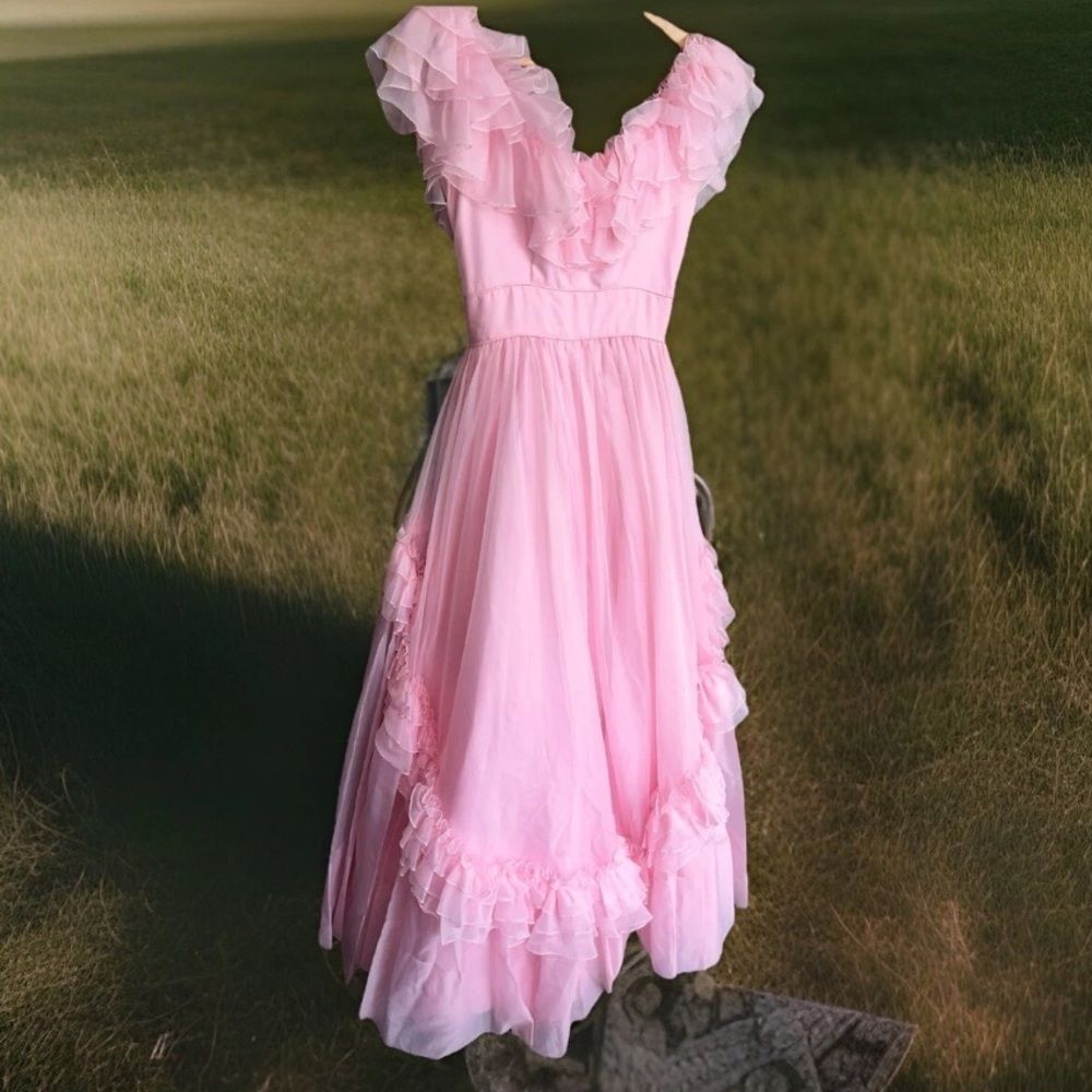 Vintage 1950s-1960s Era Mike Benet Dress Pink Ballgown 6 - Picture 5 of 14